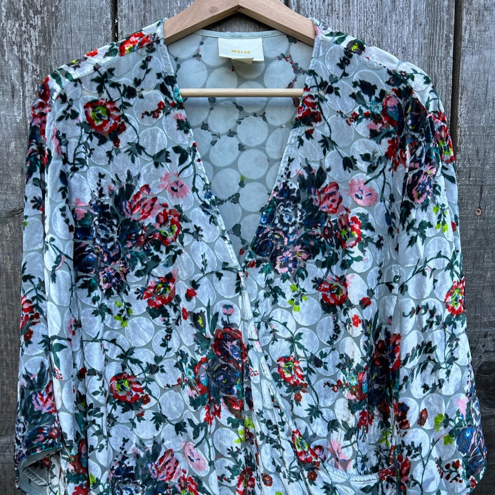 Maeve ANTHROPOLOGIE Velvet Floral Wrap Blouse